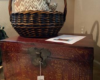 Red Storage Trunk, Large wicker gathering basket