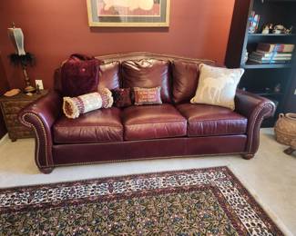 Ethan Allen Burgundy Leather Nail Head Sofa $500