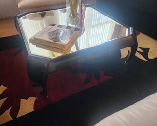 Post Modern Black Lacquer Coffee Table w Mirror Top $175