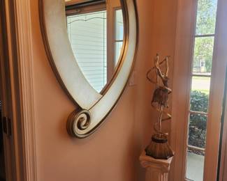 Large Silver/Gold Foyer Mirror $100, Stand $50, Dancer $75