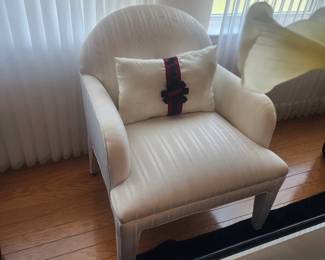 2 Post Modern Upholstered White Fabric Arm Chairs&nbsp; $150 each