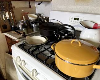 Cast iron and enamel ware.