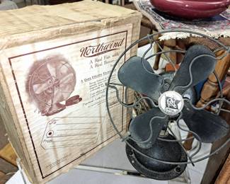 Much antiques. Antique R & M Junior fan and Emerson "Northwind" box