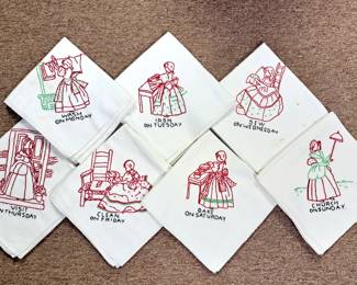 Much vintage linens. Days of the Week tea towels