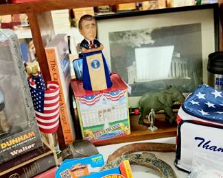 "Jeff Dunham Walter " bobblehead, "George W. Bush Hail To The Chief" jack in the box and "Uncle Sam I Want Your Money" bobblehead