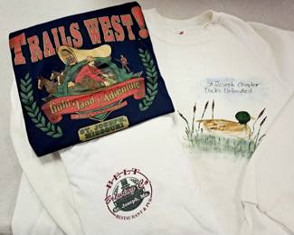 Much St. Joseph, MO collectibles!! "1994 Trails West!!" T shirt, 1990's St. Joseph Chapter Ducks Unlimited sweatshirt and "Belt Brewery" T  shirt