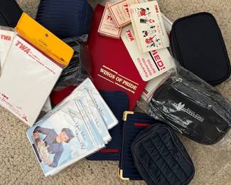 Vintage TWA-Book, travel kits, note cards, pads, playing cards, etc