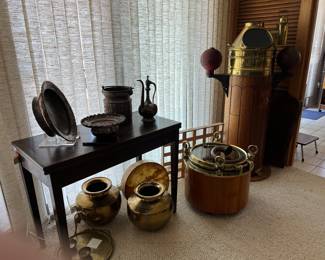 Nautical John Lilley & Gillie LTD compass & Port Hole teak table-collection of Antique Islamic Engraved tinned Copper....