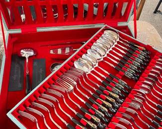 S. A. Haddad Jezzine cultery 12 service flatware + serving pieces (Lebanon/SilverHorn  Phoenix Bird)  perfect condition