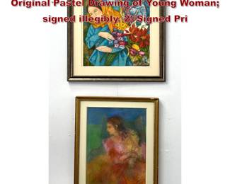 Lot 1760 2pc Portraits of a woman. 1 Original Pastel Drawing of Young Woman signed illegibly. 2 Signed Pri