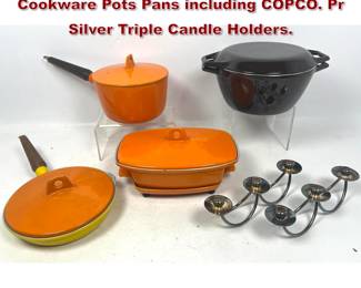 Lot 1680 Lot Mostly DENMARK Danish Lot. Cookware Pots Pans including COPCO. Pr Silver Triple Candle Holders. 