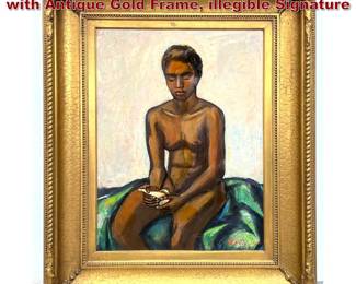 Lot 1643 Original Antique Signed Painting with Antique Gold Frame, illegible Signature