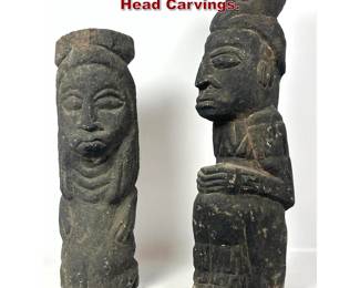Lot 1499 2pc Early Polynesian Stone Head Carvings. 