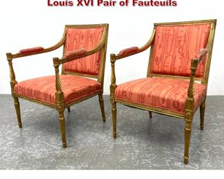 Lot 1617 Pair French Gilt wood Arm Chairs. Louis XVI Pair of Fauteuils