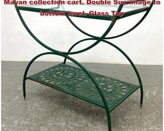 Lot 1464 Arthur Umanoff for Shaver Howard Mayan collection cart. Double Sun image to bottom level. Glass Top 