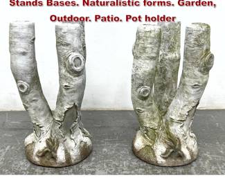 Lot 1460 Pr Three Arm Faux Bois Concrete Stands Bases. Naturalistic forms. Garden, Outdoor. Patio. Pot holder
