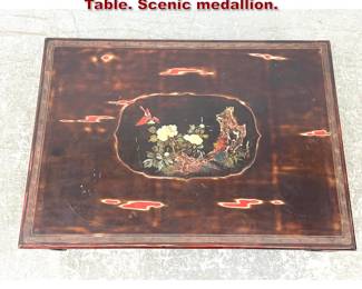 Lot 1616 Chinese Lacquer Decorated Coffee Table. Scenic medallion. 