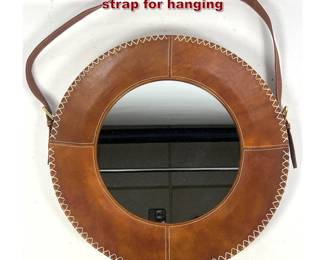 Lot 1214 Round Stitched Leather Mirror with strap for hanging