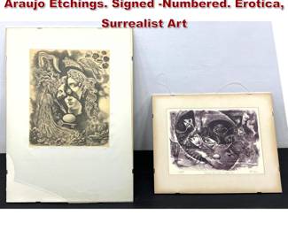 Lot 1398 Brazilian Artist Octavio Ferreira de Araujo Etchings. Signed Numbered. Erotica, Surrealist Art