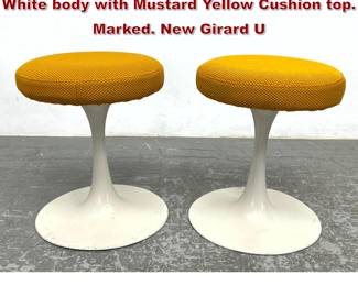 Lot 1316 Pr CRE ROSSI Tulip style Stools 2. White body with Mustard Yellow Cushion top. Marked. New Girard U