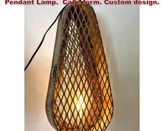 Lot 1478 Industrial Found Object Hanging Pendant Lamp. Cage form. Custom design. 