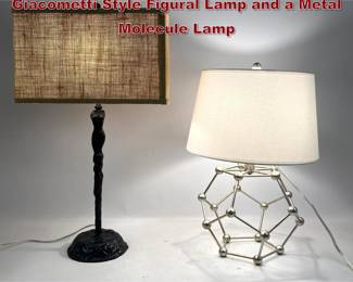 Lot 1311 2pcs Contemporary Lamps. Giacometti Style Figural Lamp and a Metal Molecule Lamp