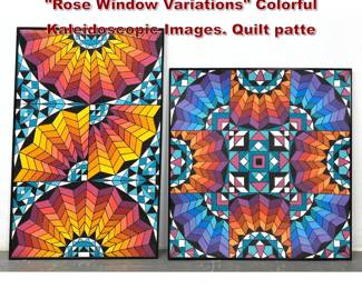Lot 1774 2pc J.H. HENIG Op Art Paintings. Rose Window Variations Colorful Kaleidoscopic Images. Quilt patte