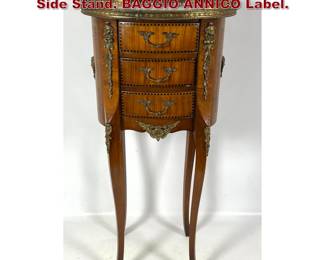 Lot 1600 French style Inlaid Details Ormolu Side Stand. BAGGIO ANNICO Label. 