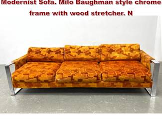 Lot 1562 Craft Associates Chrome Wood Modernist Sofa. Milo Baughman style chrome frame with wood stretcher. N