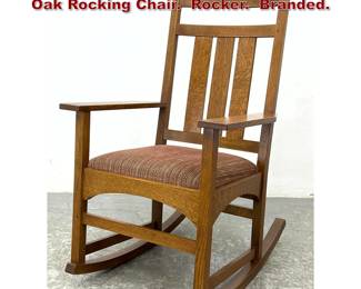 Lot 1615 Stickley Arts and Crafts Mission Oak Rocking Chair. Rocker. Branded. 