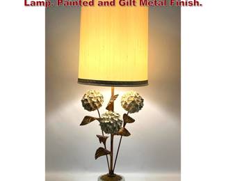 Lot 1270 Italian Tole Ware Hydrangea Table Lamp. Painted and Gilt Metal Finish. 