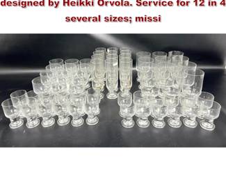 Lot 1748 59 piece. Arabia Glass Stemware. designed by Heikki Orvola. Service for 12 in 4 several sizes missi