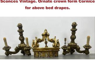 Lot 1593 3pc Carved Gilt Wood Cornice, Wall Sconces Vintage. Ornate crown form Cornice for above bed drapes. 