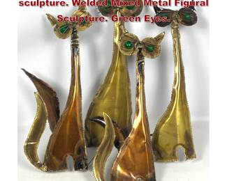 Lot 1424 Curtis Jere style cat wall sculpture. Welded Mixed Metal Figural Sculpture. Green Eyes. 