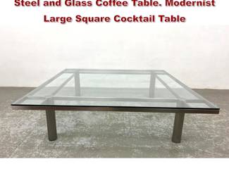 Lot 1408 Very Large Tobia Scarpa style Steel and Glass Coffee Table. Modernist Large Square Cocktail Table