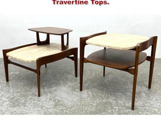 Lot 1204 2pcs Bertha Schaefer side tables. Travertine Tops. 