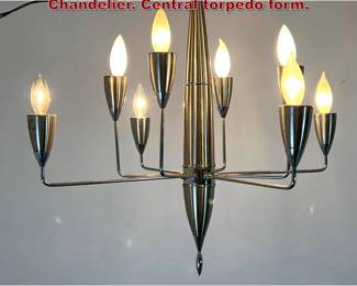 Lot 1386 MCM Stainless Modernist Chandelier. Central torpedo form. 
