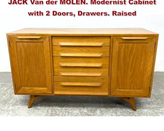 Lot 1332 Mid Century Oak Credenza Server. JACK Van der MOLEN. Modernist Cabinet with 2 Doors, Drawers. Raised