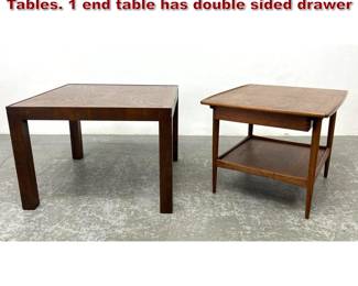 Lot 1313 2pcs Mid Century Modern Side Tables. 1 end table has double sided drawer 