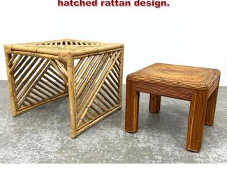 Lot 1301 2pc Rattan tables. Pencil reed and hatched rattan design.