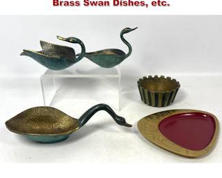 Lot 1736 Mid Century Modern Metal Lot. Brass Swan Dishes, etc.