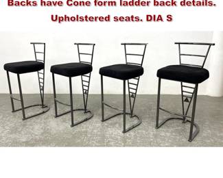 Lot 1251 Set 4 Metal Decorator Bar Stools. Backs have Cone form ladder back details. Upholstered seats. DIA S