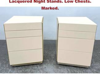 Lot 1283 Pr BRIDGEFORD Off White Lacquered Night Stands. Low Chests. Marked.