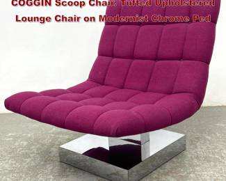 Lot 1240 MILO BAUGHMAN for THAYER COGGIN Scoop Chair. Tufted Upholstered Lounge Chair on Modernist Chrome Ped