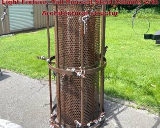 Lot 1493 Tall Huge Industrial Commercial Light Fixture. Tall Pierced Steel Column with Architectural structur