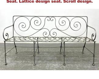 Lot 1496 Contemporary Metal Armed Bench Seat. Lattice design seat. Scroll design. 