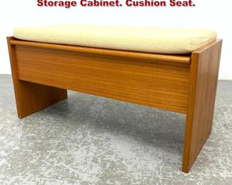 Lot 1367 Danish Modern Teak Bench. Flip up Storage Cabinet. Cushion Seat. 