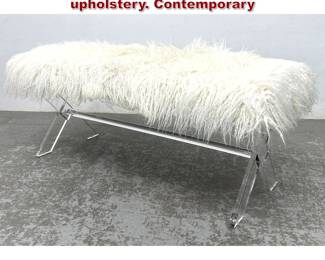 Lot 1319 Acrylic base bench with shaggy upholstery. Contemporary 