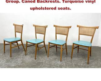 Lot 1561 Paul McCobb dining chairs. Planner Group. Caned Backrests. Turquoise vinyl upholstered seats. 