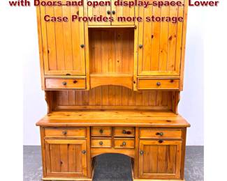 Lot 1638 2 Part Pine Hutch. Upper Cabinet with Doors and open display space. Lower Case Provides more storage